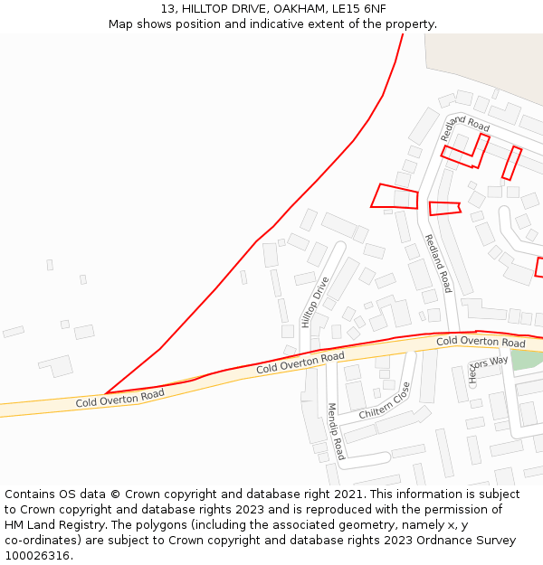 13, HILLTOP DRIVE, OAKHAM, LE15 6NF: Location map and indicative extent of plot