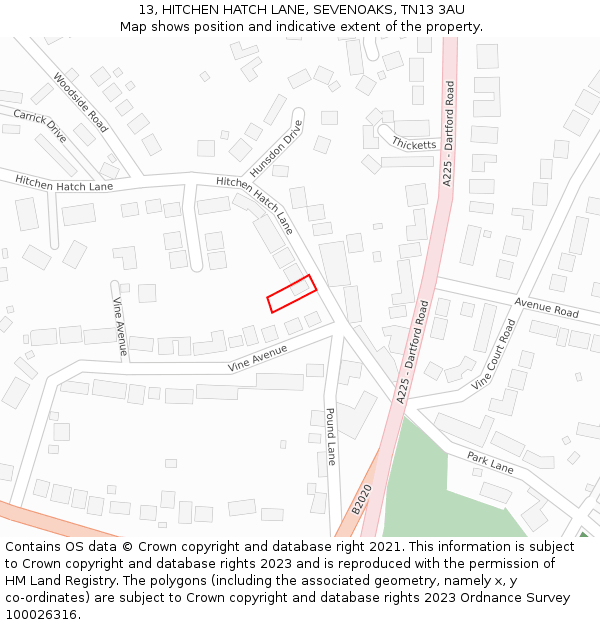 13, HITCHEN HATCH LANE, SEVENOAKS, TN13 3AU: Location map and indicative extent of plot