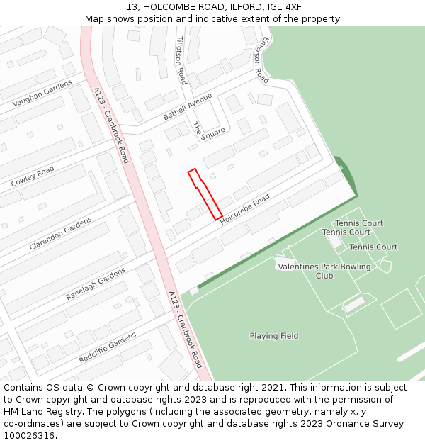 13, HOLCOMBE ROAD, ILFORD, IG1 4XF: Location map and indicative extent of plot