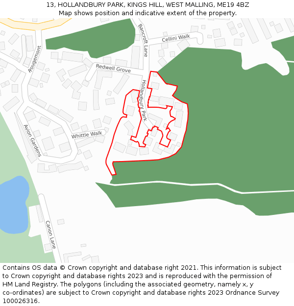 13, HOLLANDBURY PARK, KINGS HILL, WEST MALLING, ME19 4BZ: Location map and indicative extent of plot