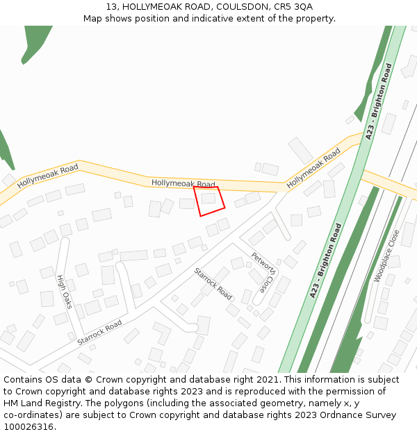 13, HOLLYMEOAK ROAD, COULSDON, CR5 3QA: Location map and indicative extent of plot