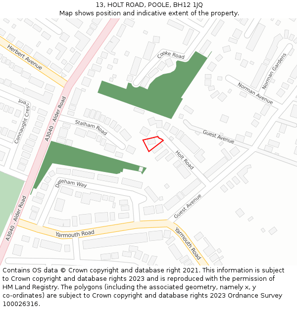 13, HOLT ROAD, POOLE, BH12 1JQ: Location map and indicative extent of plot