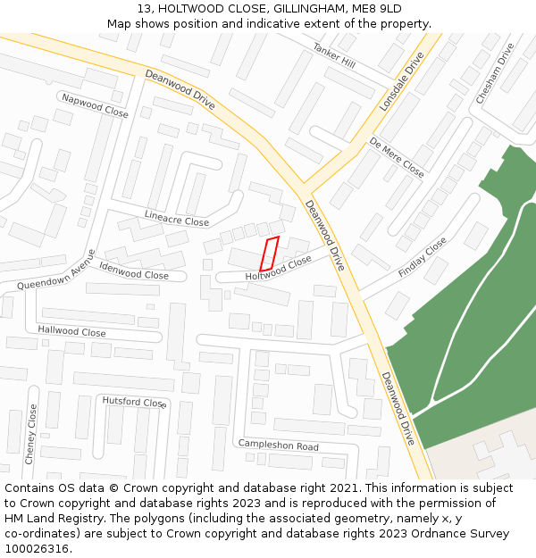 13, HOLTWOOD CLOSE, GILLINGHAM, ME8 9LD: Location map and indicative extent of plot