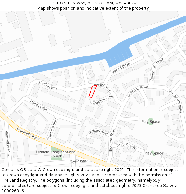 13, HONITON WAY, ALTRINCHAM, WA14 4UW: Location map and indicative extent of plot