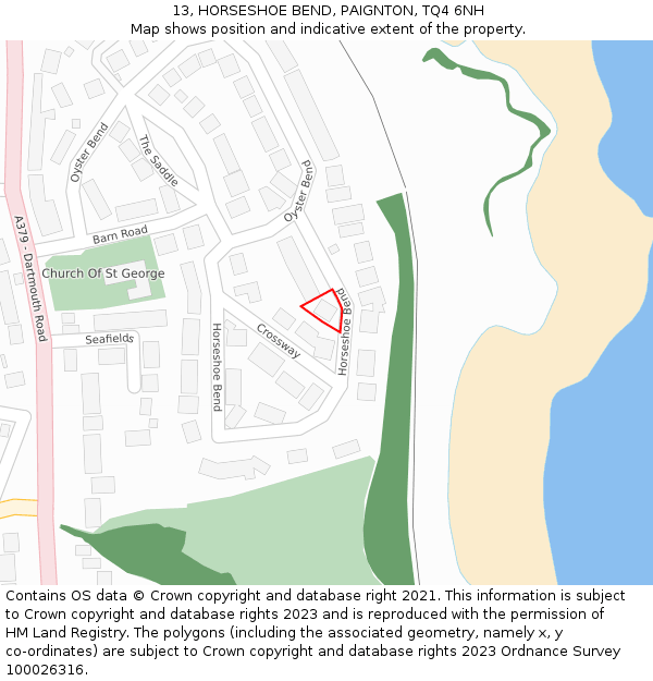 13, HORSESHOE BEND, PAIGNTON, TQ4 6NH: Location map and indicative extent of plot