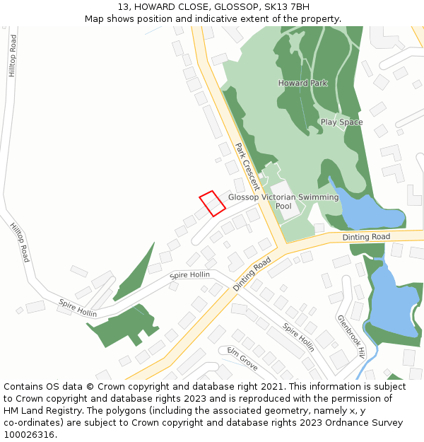 13, HOWARD CLOSE, GLOSSOP, SK13 7BH: Location map and indicative extent of plot