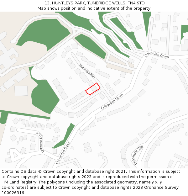 13, HUNTLEYS PARK, TUNBRIDGE WELLS, TN4 9TD: Location map and indicative extent of plot