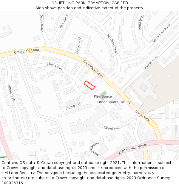 13, IRTHING PARK, BRAMPTON, CA8 1EB: Location map and indicative extent of plot