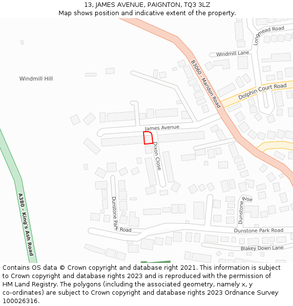 13, JAMES AVENUE, PAIGNTON, TQ3 3LZ: Location map and indicative extent of plot