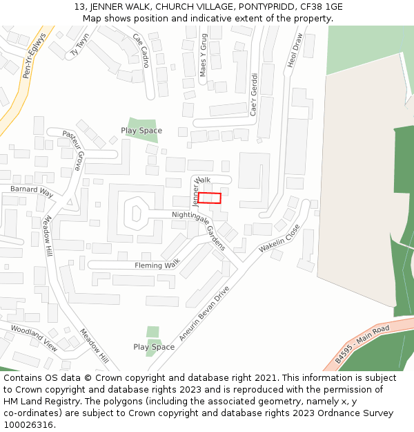 13, JENNER WALK, CHURCH VILLAGE, PONTYPRIDD, CF38 1GE: Location map and indicative extent of plot