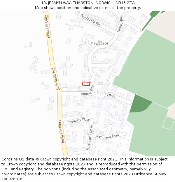 13, JERMYN WAY, THARSTON, NORWICH, NR15 2ZA: Location map and indicative extent of plot