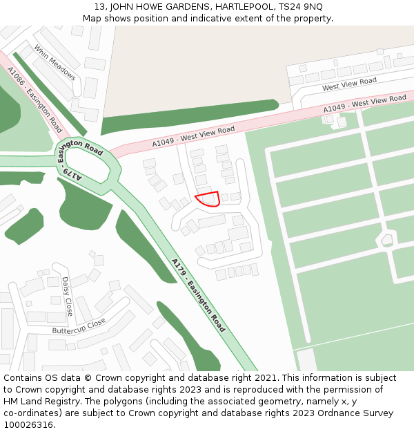 13, JOHN HOWE GARDENS, HARTLEPOOL, TS24 9NQ: Location map and indicative extent of plot