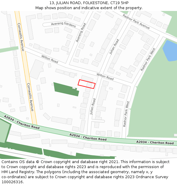 13, JULIAN ROAD, FOLKESTONE, CT19 5HP: Location map and indicative extent of plot