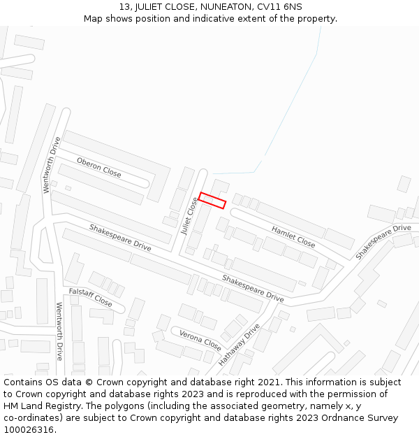 13, JULIET CLOSE, NUNEATON, CV11 6NS: Location map and indicative extent of plot