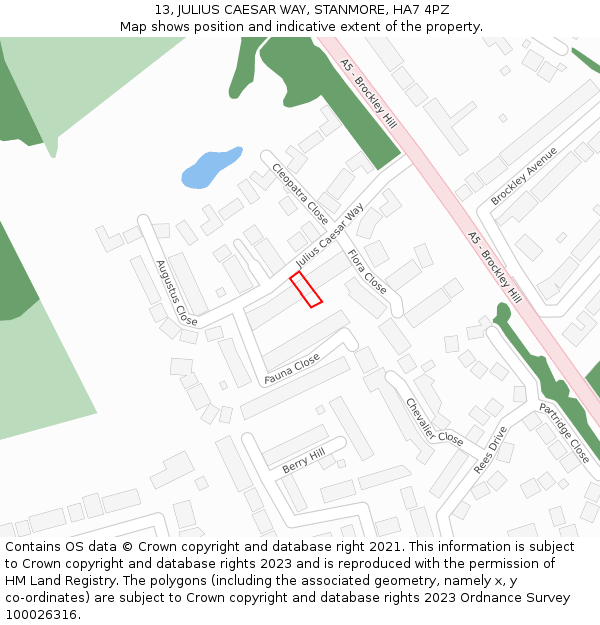 13, JULIUS CAESAR WAY, STANMORE, HA7 4PZ: Location map and indicative extent of plot