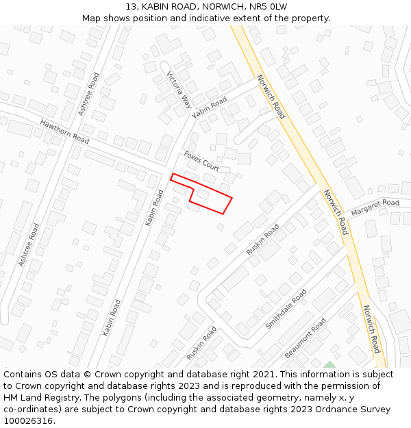 13, KABIN ROAD, NORWICH, NR5 0LW: Location map and indicative extent of plot