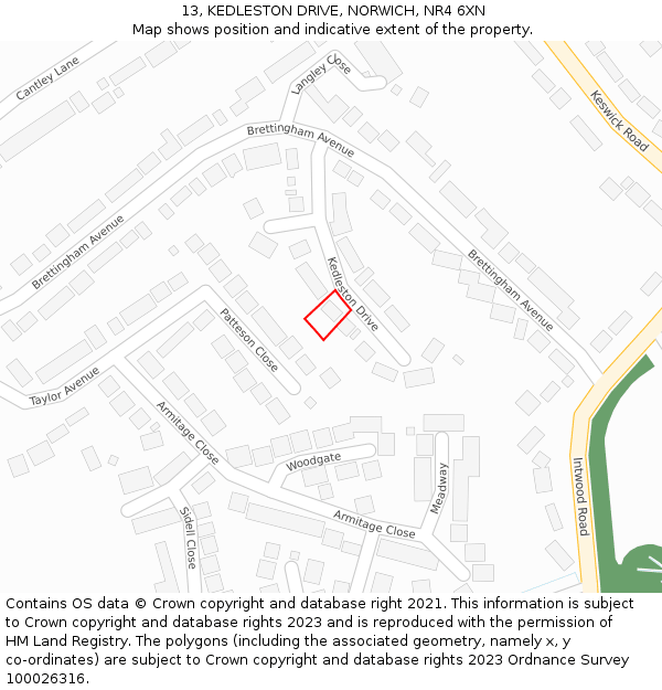 13, KEDLESTON DRIVE, NORWICH, NR4 6XN: Location map and indicative extent of plot