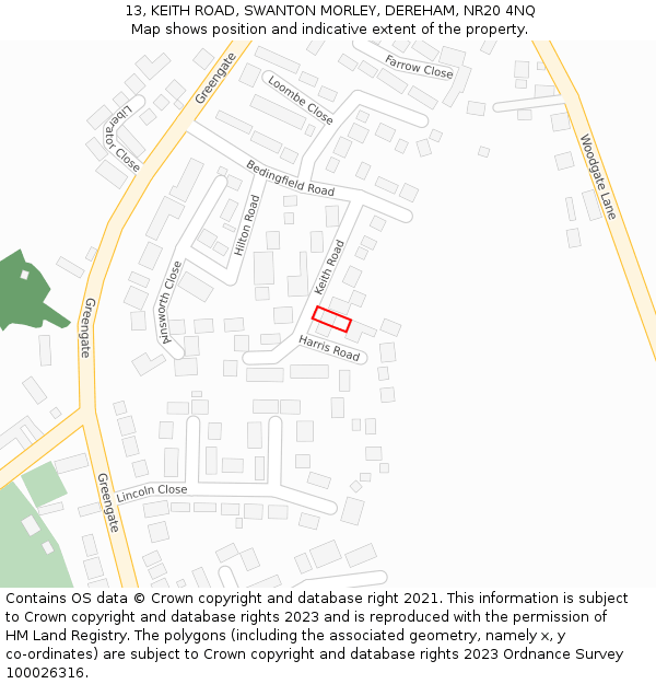 13, KEITH ROAD, SWANTON MORLEY, DEREHAM, NR20 4NQ: Location map and indicative extent of plot