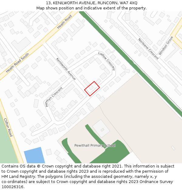 13, KENILWORTH AVENUE, RUNCORN, WA7 4XQ: Location map and indicative extent of plot