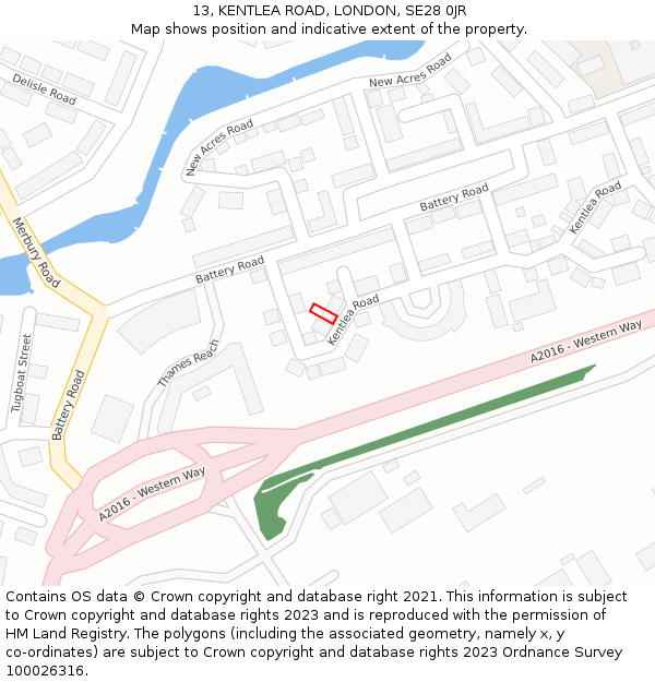 13, KENTLEA ROAD, LONDON, SE28 0JR: Location map and indicative extent of plot