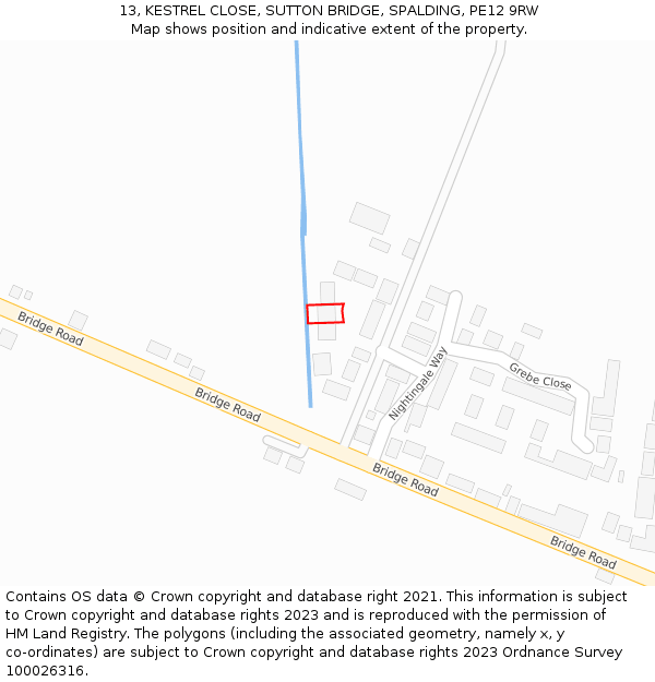 13, KESTREL CLOSE, SUTTON BRIDGE, SPALDING, PE12 9RW: Location map and indicative extent of plot