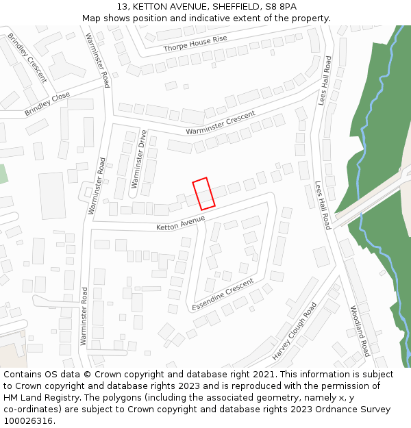 13, KETTON AVENUE, SHEFFIELD, S8 8PA: Location map and indicative extent of plot