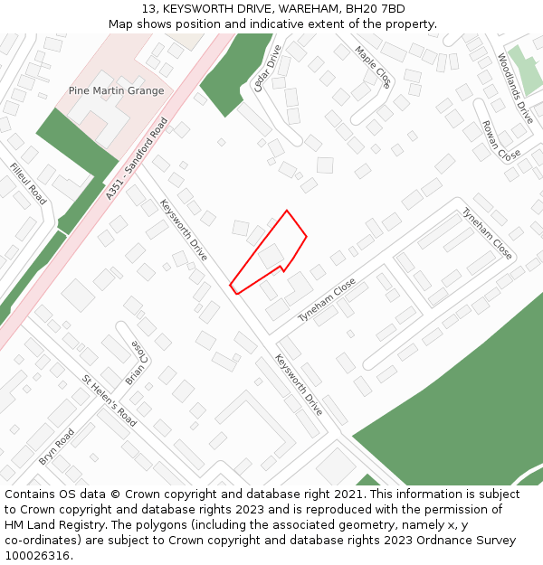 13, KEYSWORTH DRIVE, WAREHAM, BH20 7BD: Location map and indicative extent of plot