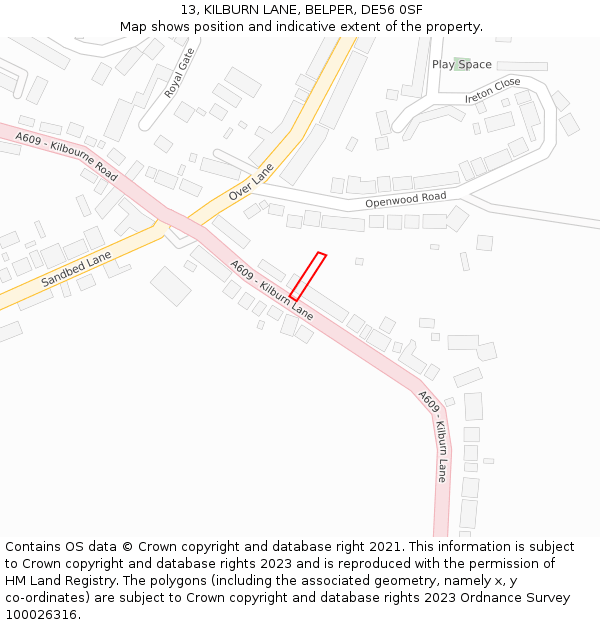 13, KILBURN LANE, BELPER, DE56 0SF: Location map and indicative extent of plot