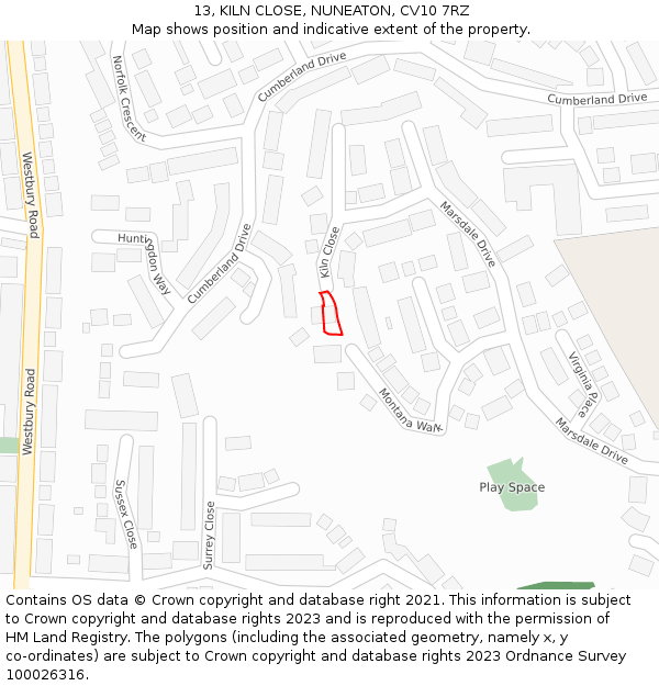 13, KILN CLOSE, NUNEATON, CV10 7RZ: Location map and indicative extent of plot