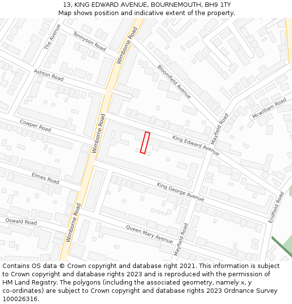 13, KING EDWARD AVENUE, BOURNEMOUTH, BH9 1TY: Location map and indicative extent of plot