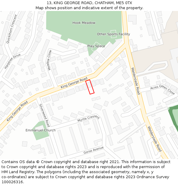 13, KING GEORGE ROAD, CHATHAM, ME5 0TX: Location map and indicative extent of plot