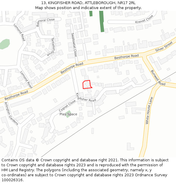 13, KINGFISHER ROAD, ATTLEBOROUGH, NR17 2RL: Location map and indicative extent of plot