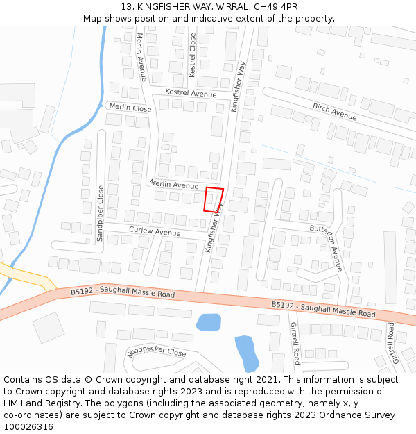 13, KINGFISHER WAY, WIRRAL, CH49 4PR: Location map and indicative extent of plot