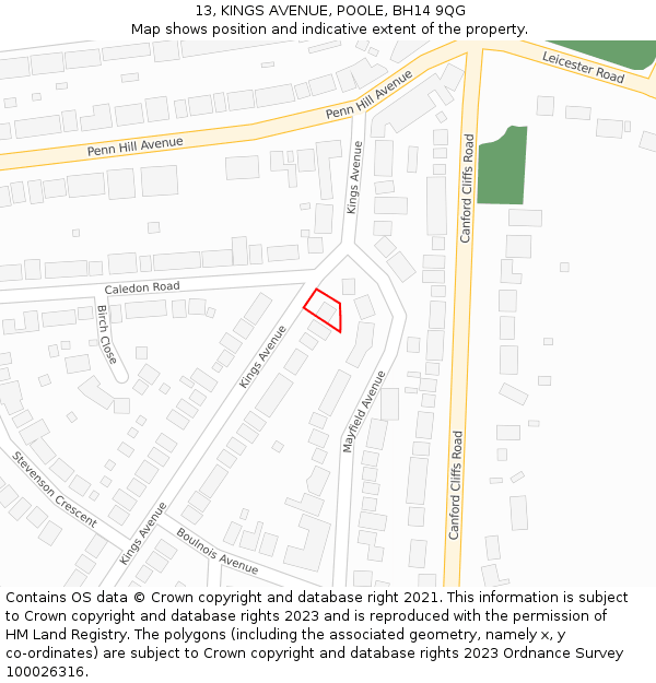 13, KINGS AVENUE, POOLE, BH14 9QG: Location map and indicative extent of plot