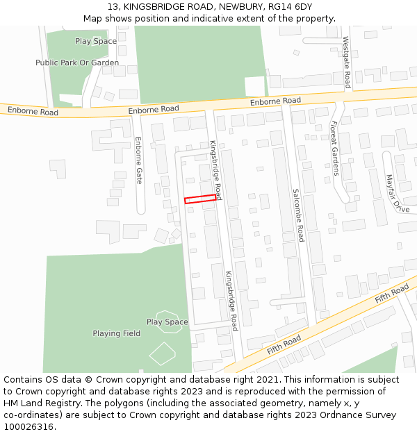 13, KINGSBRIDGE ROAD, NEWBURY, RG14 6DY: Location map and indicative extent of plot