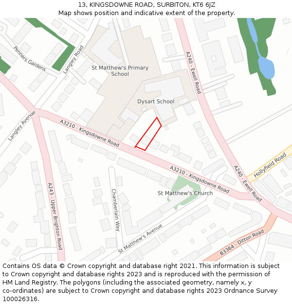 13, KINGSDOWNE ROAD, SURBITON, KT6 6JZ: Location map and indicative extent of plot