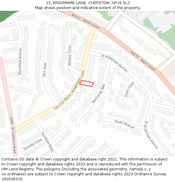 13, KINGSMARK LANE, CHEPSTOW, NP16 5LZ: Location map and indicative extent of plot