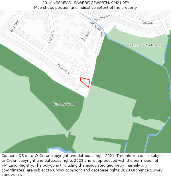 13, KINGSMEAD, SAWBRIDGEWORTH, CM21 9EY: Location map and indicative extent of plot