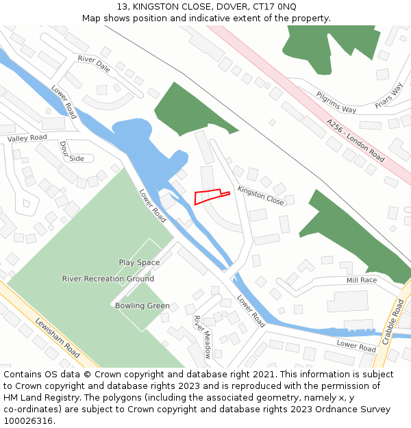 13, KINGSTON CLOSE, DOVER, CT17 0NQ: Location map and indicative extent of plot