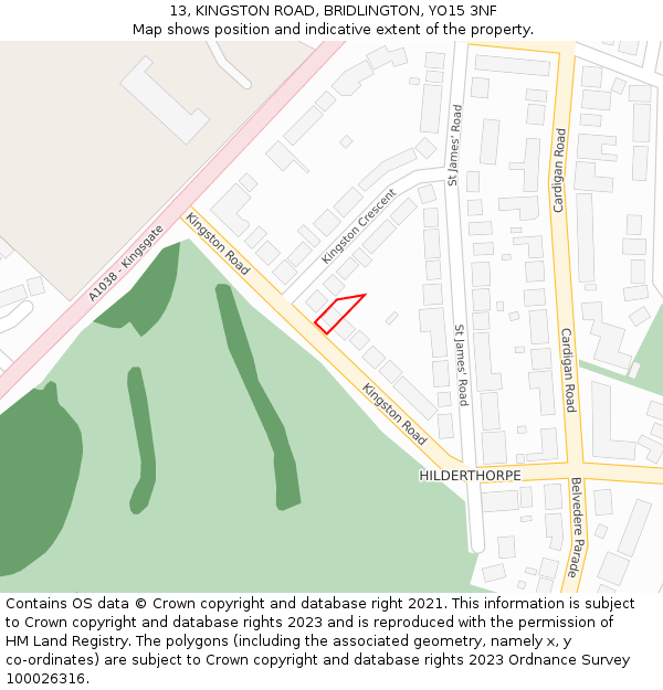 13, KINGSTON ROAD, BRIDLINGTON, YO15 3NF: Location map and indicative extent of plot