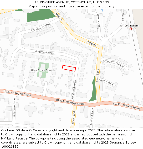 13, KINGTREE AVENUE, COTTINGHAM, HU16 4DS: Location map and indicative extent of plot