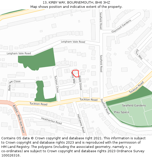 13, KIRBY WAY, BOURNEMOUTH, BH6 3HZ: Location map and indicative extent of plot