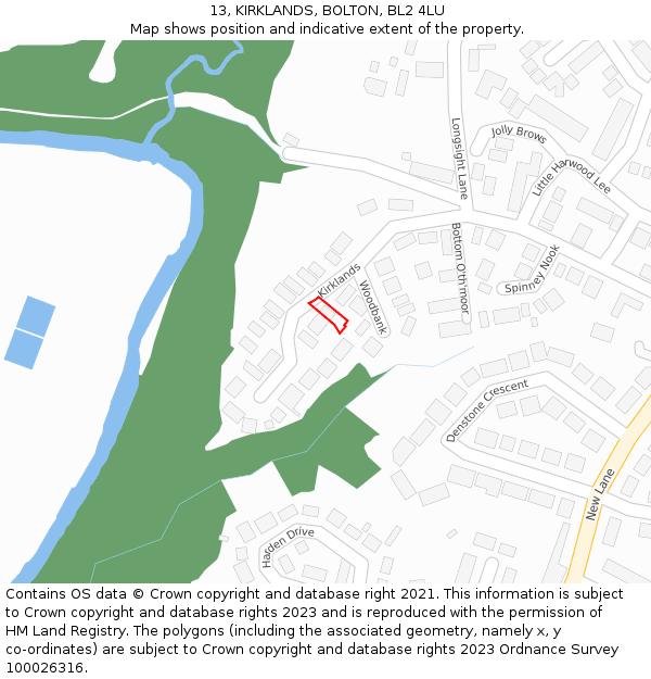 13, KIRKLANDS, BOLTON, BL2 4LU: Location map and indicative extent of plot