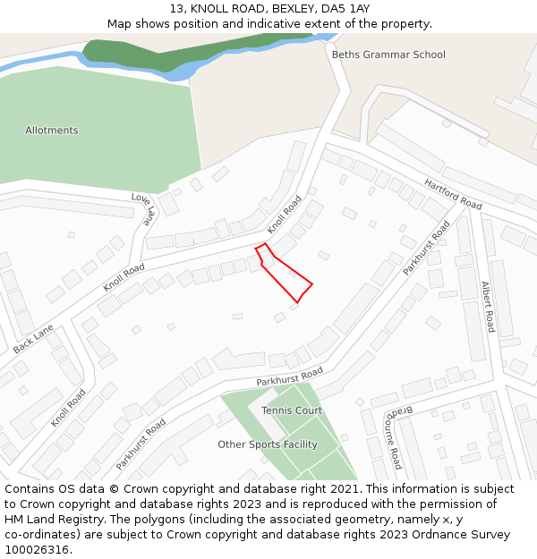 13, KNOLL ROAD, BEXLEY, DA5 1AY: Location map and indicative extent of plot