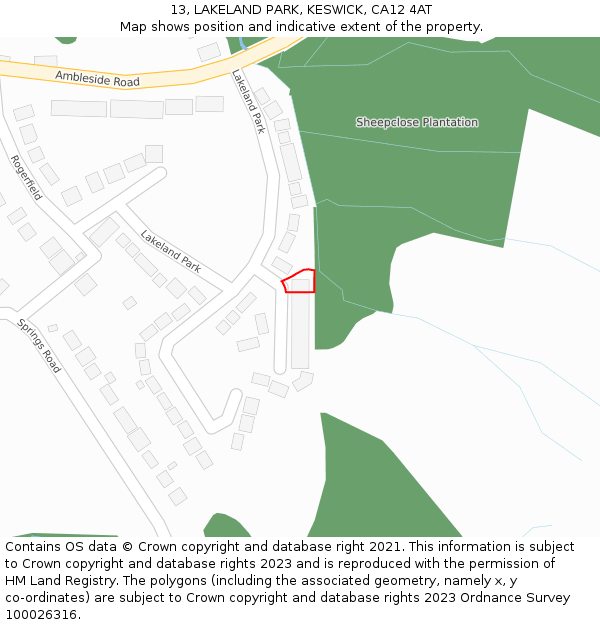 13, LAKELAND PARK, KESWICK, CA12 4AT: Location map and indicative extent of plot