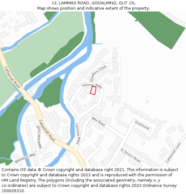 13, LAMMAS ROAD, GODALMING, GU7 1YL: Location map and indicative extent of plot