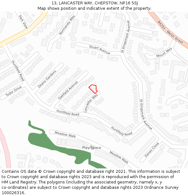 13, LANCASTER WAY, CHEPSTOW, NP16 5SJ: Location map and indicative extent of plot