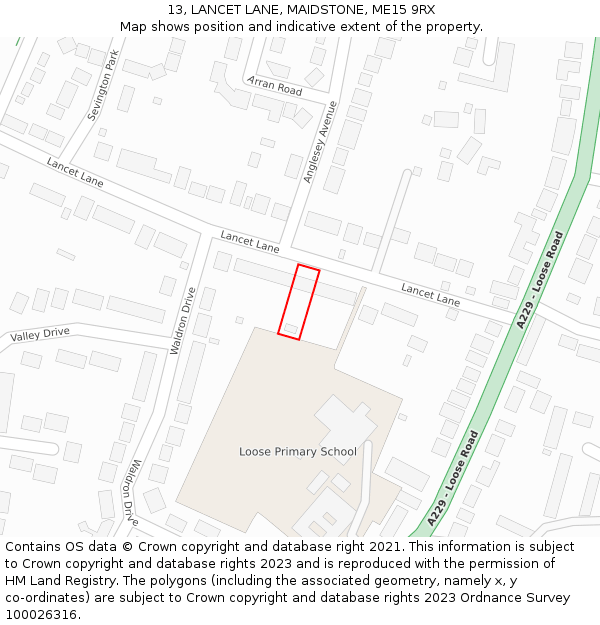13, LANCET LANE, MAIDSTONE, ME15 9RX: Location map and indicative extent of plot