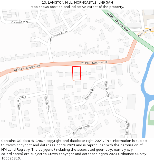 13, LANGTON HILL, HORNCASTLE, LN9 5AH: Location map and indicative extent of plot