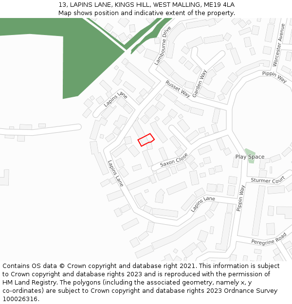 13, LAPINS LANE, KINGS HILL, WEST MALLING, ME19 4LA: Location map and indicative extent of plot